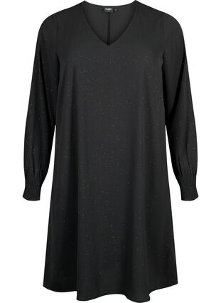 FLASH - Langærmet kjole med glitter, Black w. Silver , Packshot image number 0