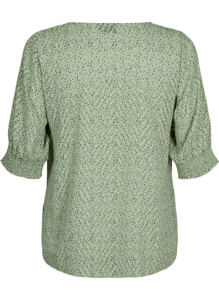 Prikket bluse med 1/2 &aelig;rmer, Seagrass Dot, Packshot image number 1