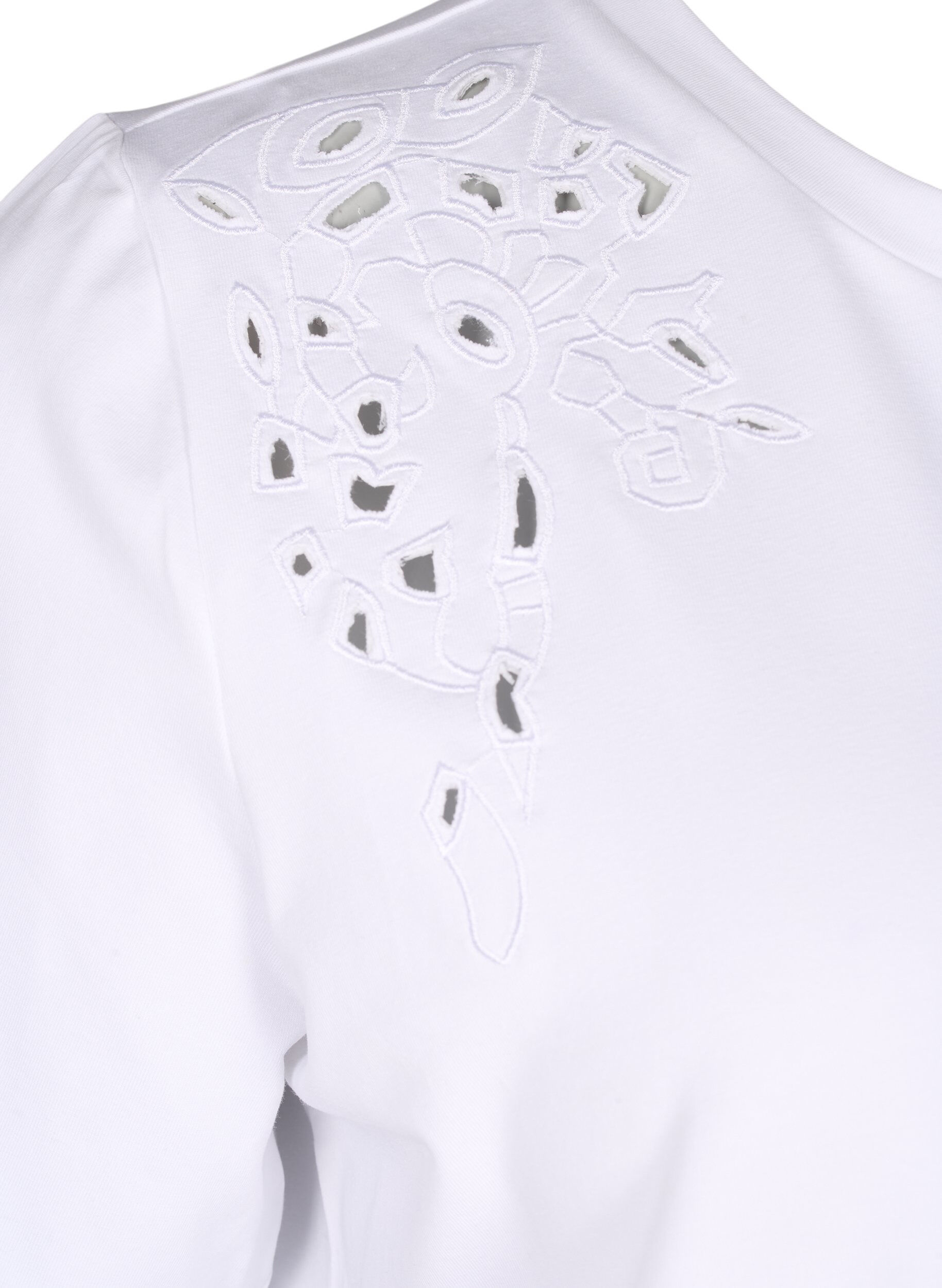 Zizzi T-shirt i &oslash;kologisk bomuld med broderidetaljer, Bright White, Packshot image number 3