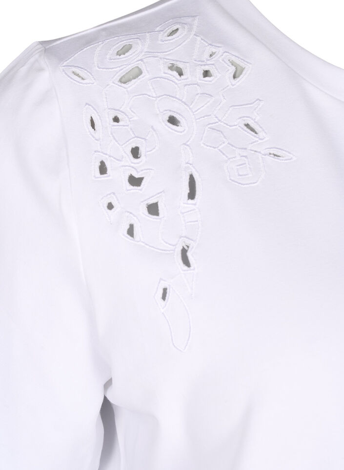 T-shirt i økologisk bomuld med broderidetaljer, Bright White, Packshot image number 3