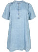 Kortærmet denimkjole med a-snit, Blue denim, Packshot image number 0