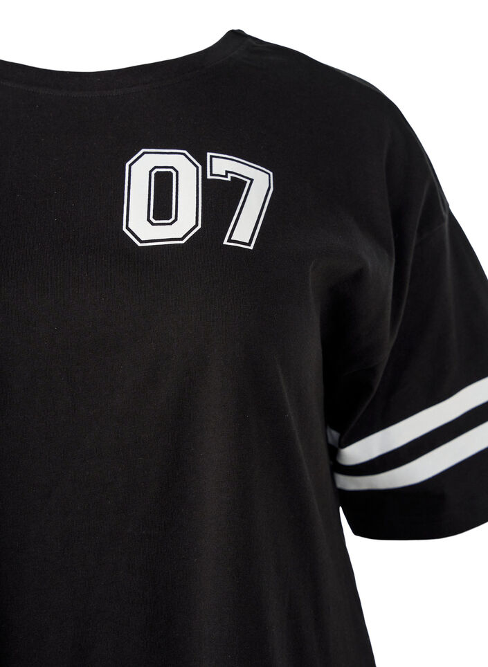 Kort t-shirtkjole med sporty detaljer, Sort, Packshot image number 2