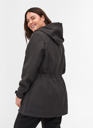 Softshell jakke med hætte og justerbar talje, Dark Grey Melange, Model image number 1