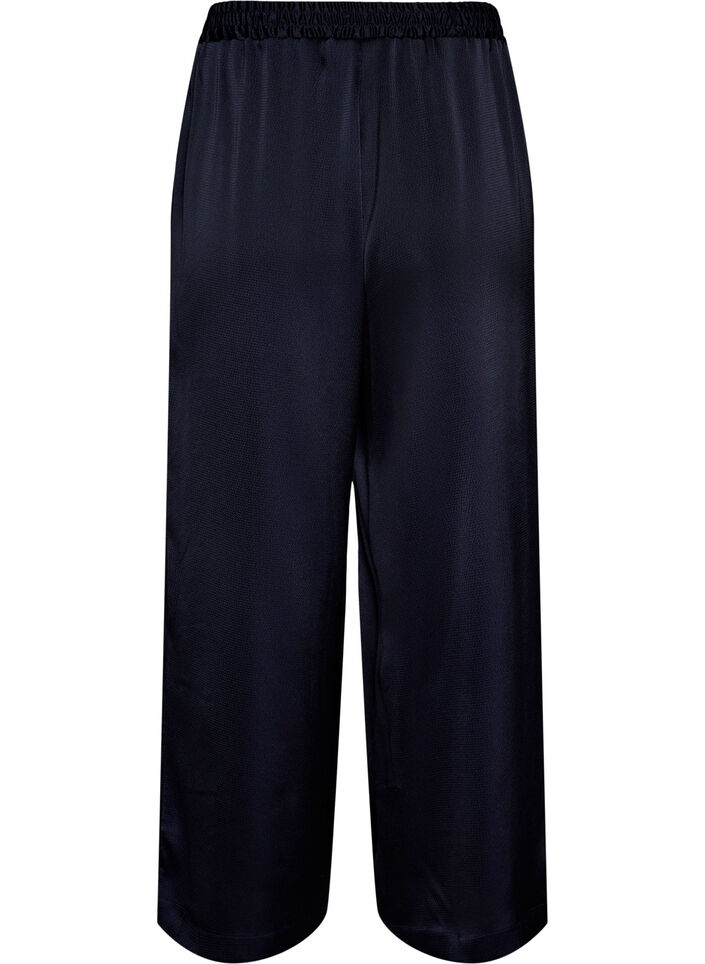 Bukser i satin-look med vide, lige ben, Bl&aring;, Packshot image number 1