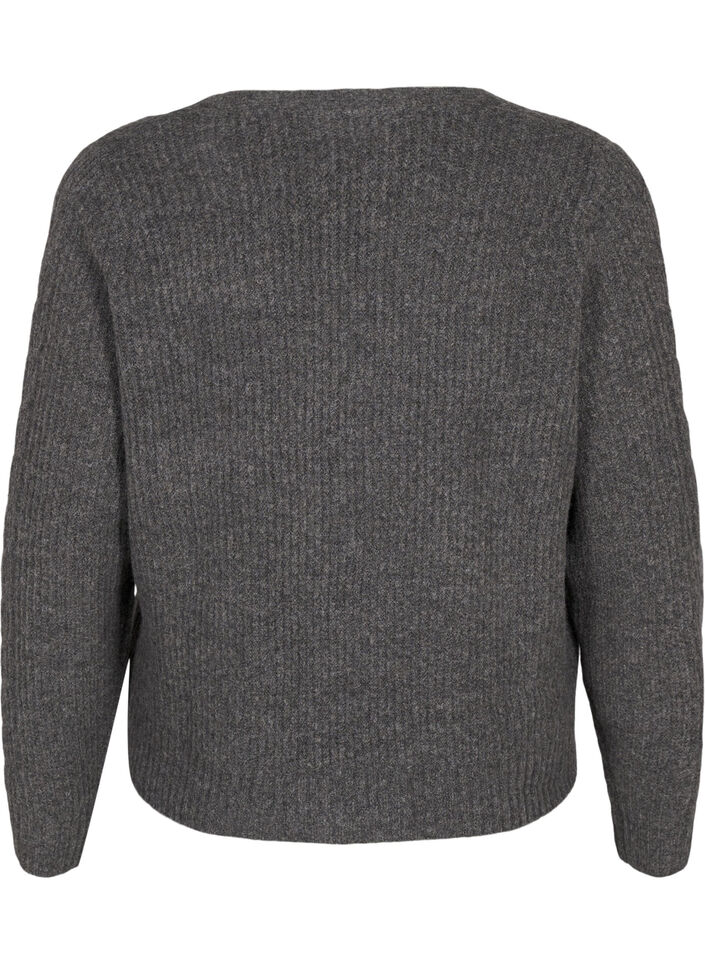 Strikket cardigan med bindedetaljer, Dark Grey Melange, Packshot image number 1