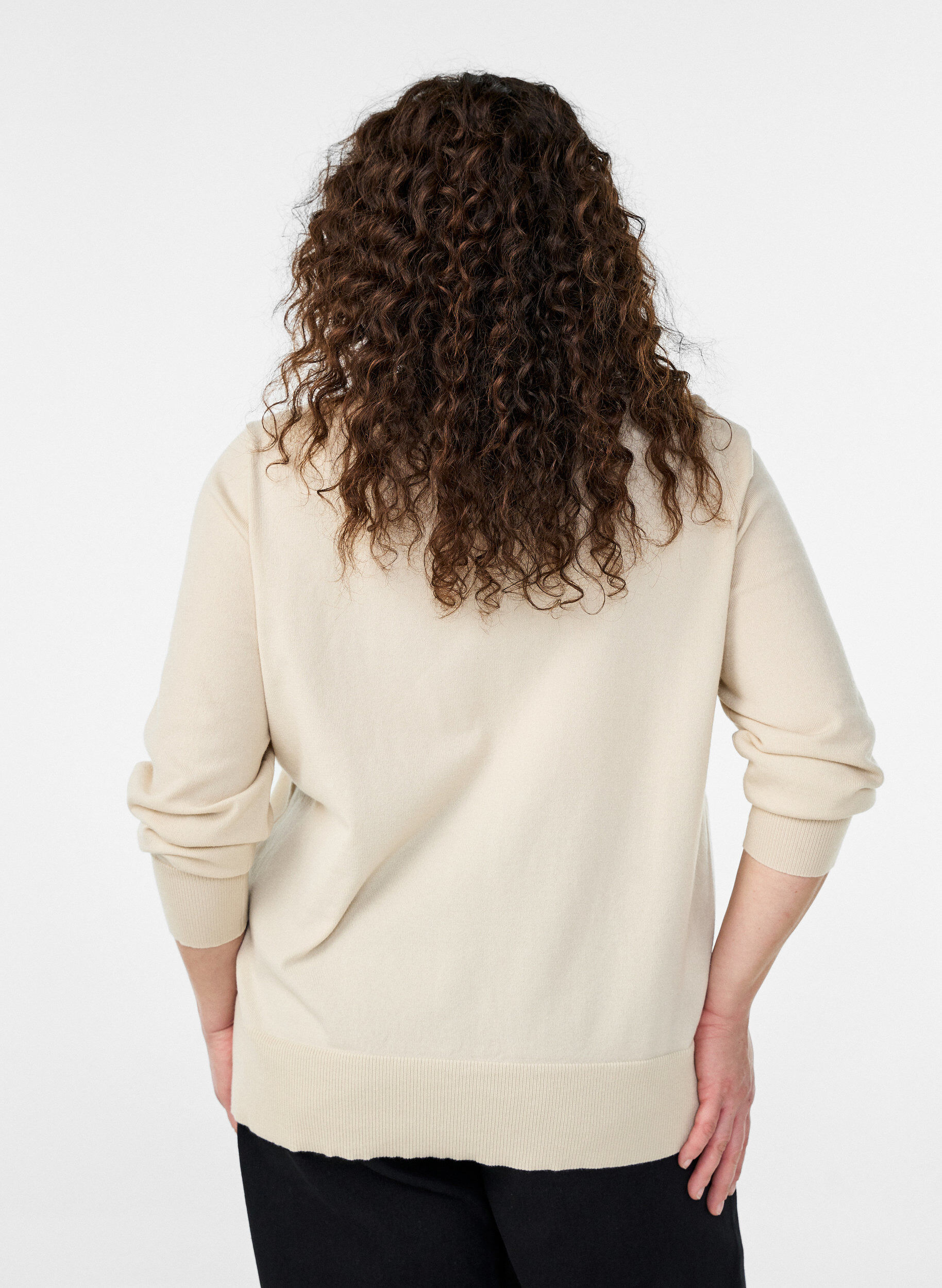 Zizzi Finstrikket cardigan med rund hals, Beige, Model image number 2
