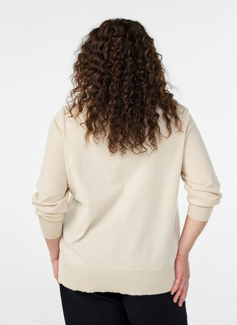 Finstrikket cardigan med rund hals, Beige, Model image number 2
