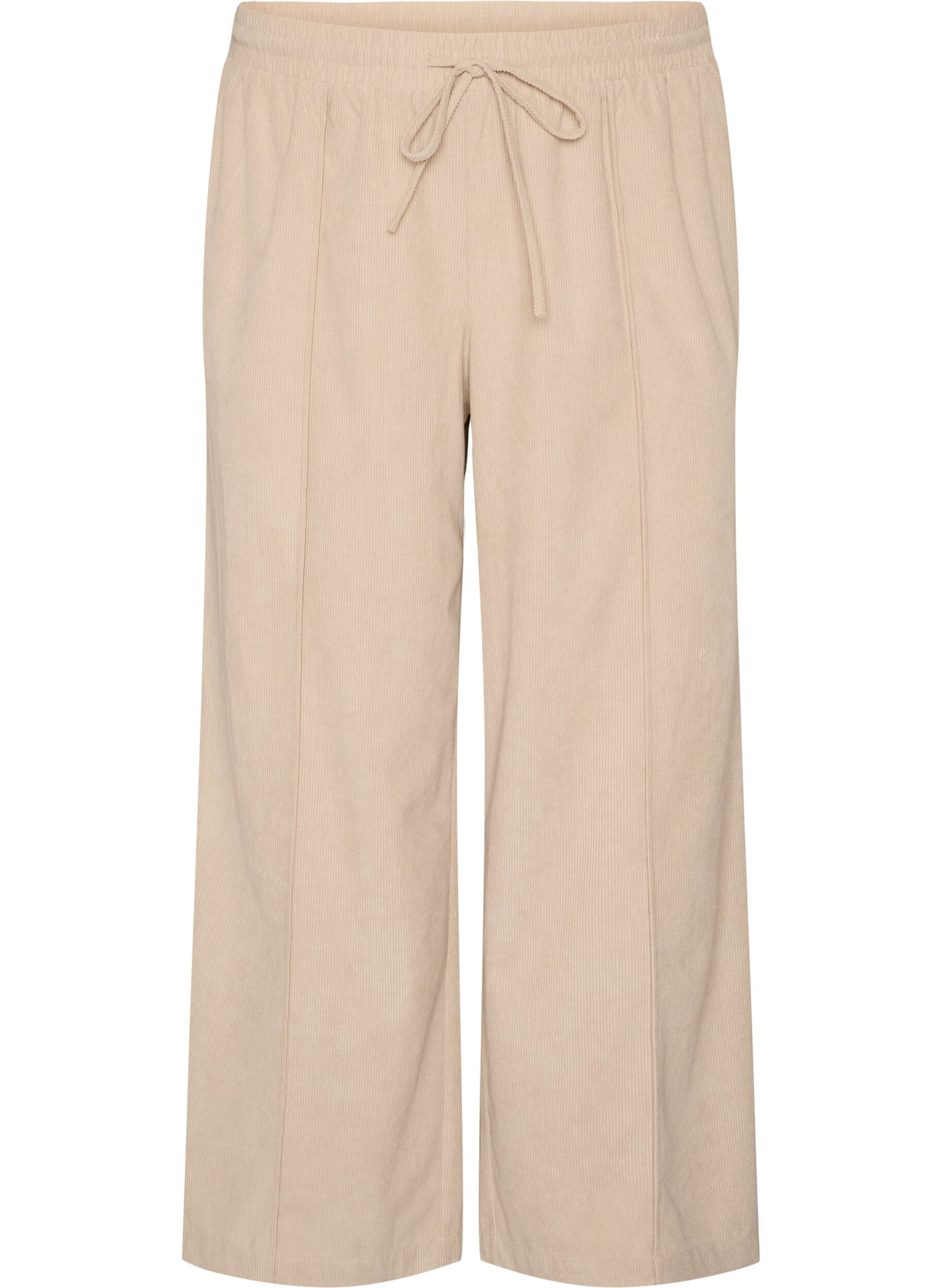 ZizziFl&oslash;jlsbukser med vide ben og h&oslash;j talje, Beige, Packshot image number 0