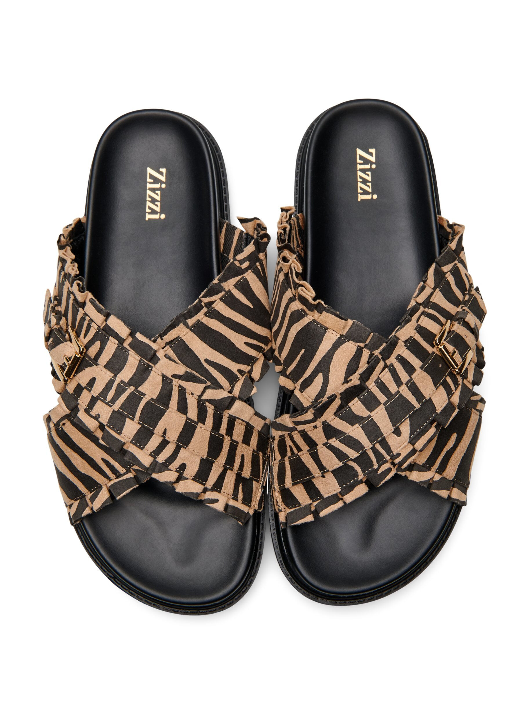 Zizzi Wide fit - Sandal med krydsremme og fl&aelig;sekanter, Brun, Packshot image number 2