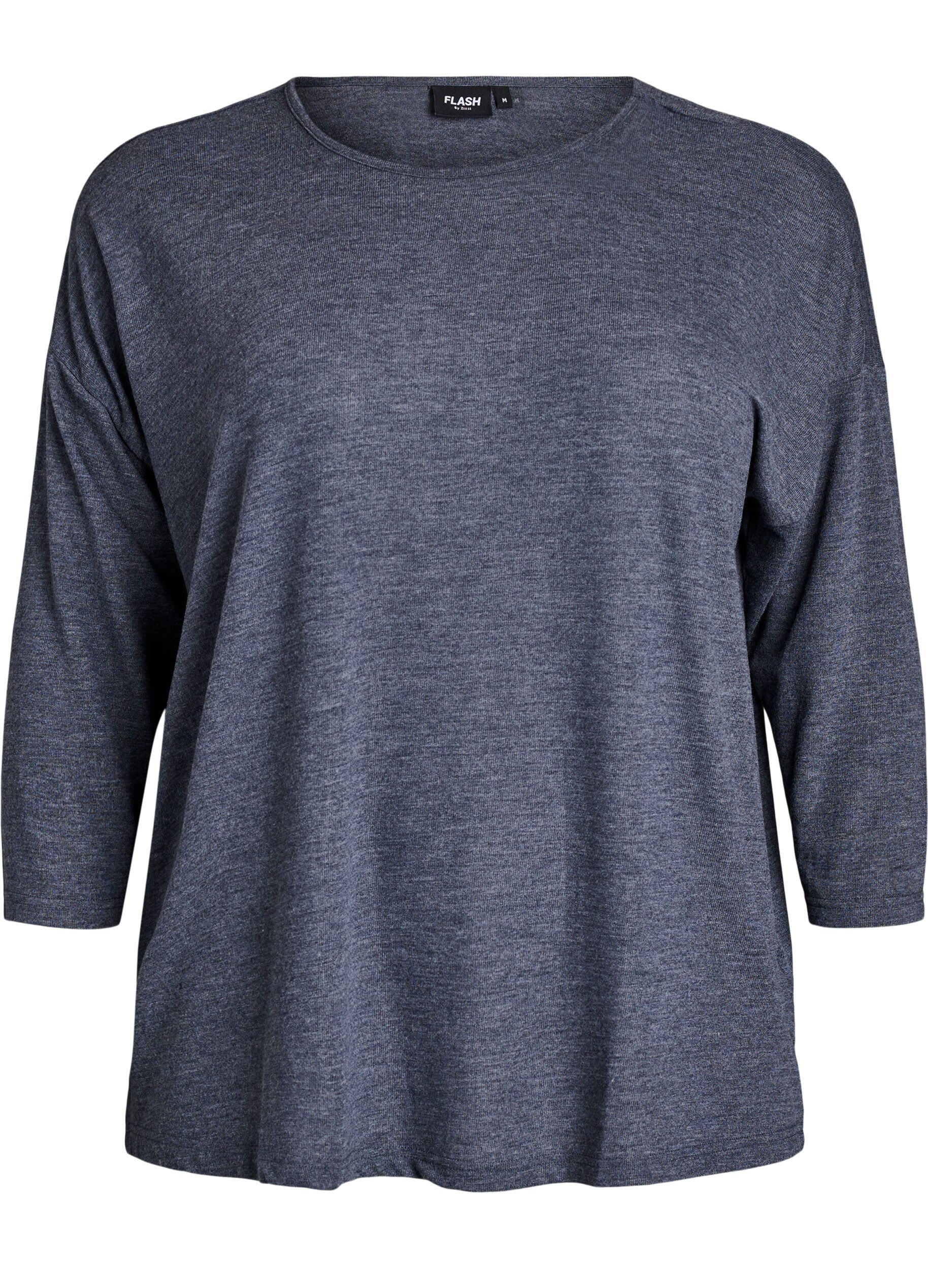 Zizzi Jerseybluse med 3/4 &aelig;rmer, Gr&aring;, Packshot image number 0