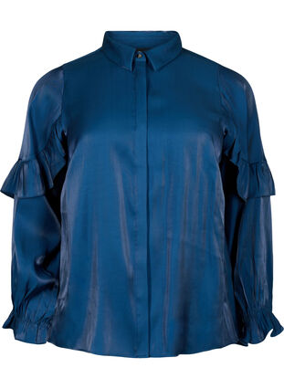Skjorte i viskose med flæser, Titan, Packshot image number 0