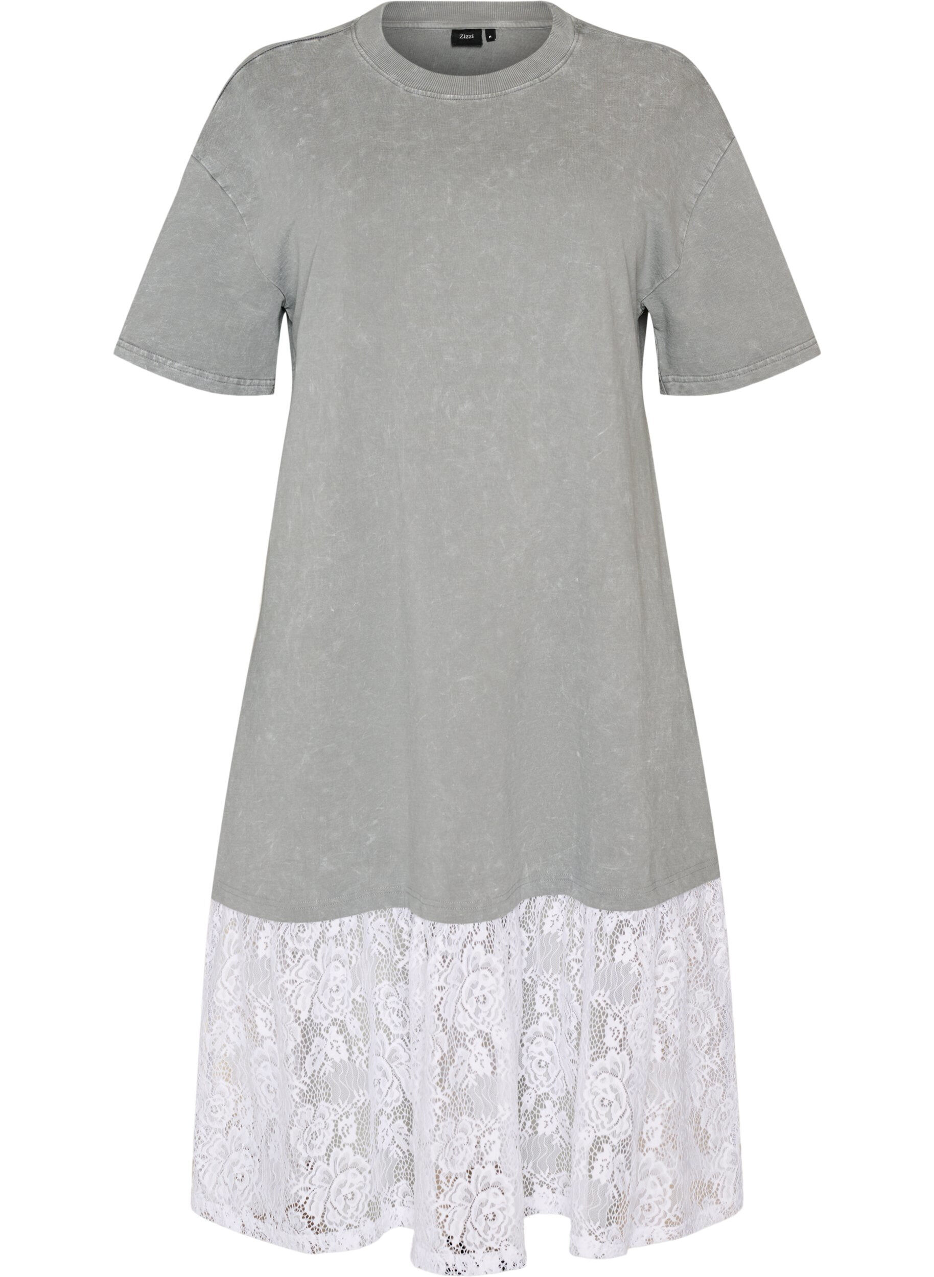 L&oslash;s T-shirtkjole med blondekant