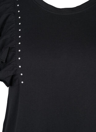 Bomulds t-shirt med flæser og nitter, Black, Packshot image number 2