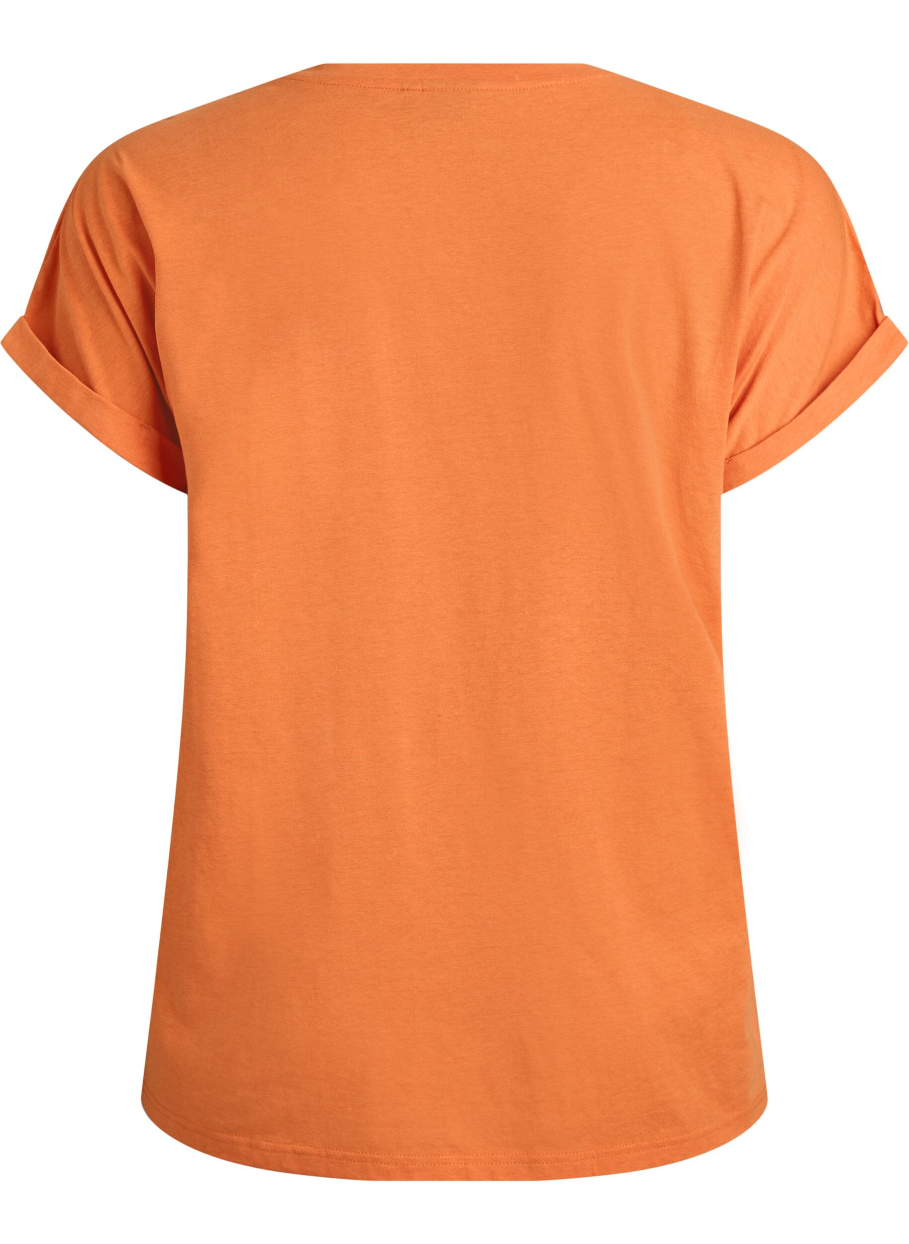Zizzi Kort&aelig;rmet t-shirt i bomuldsblanding, Orange, Packshot image number 1