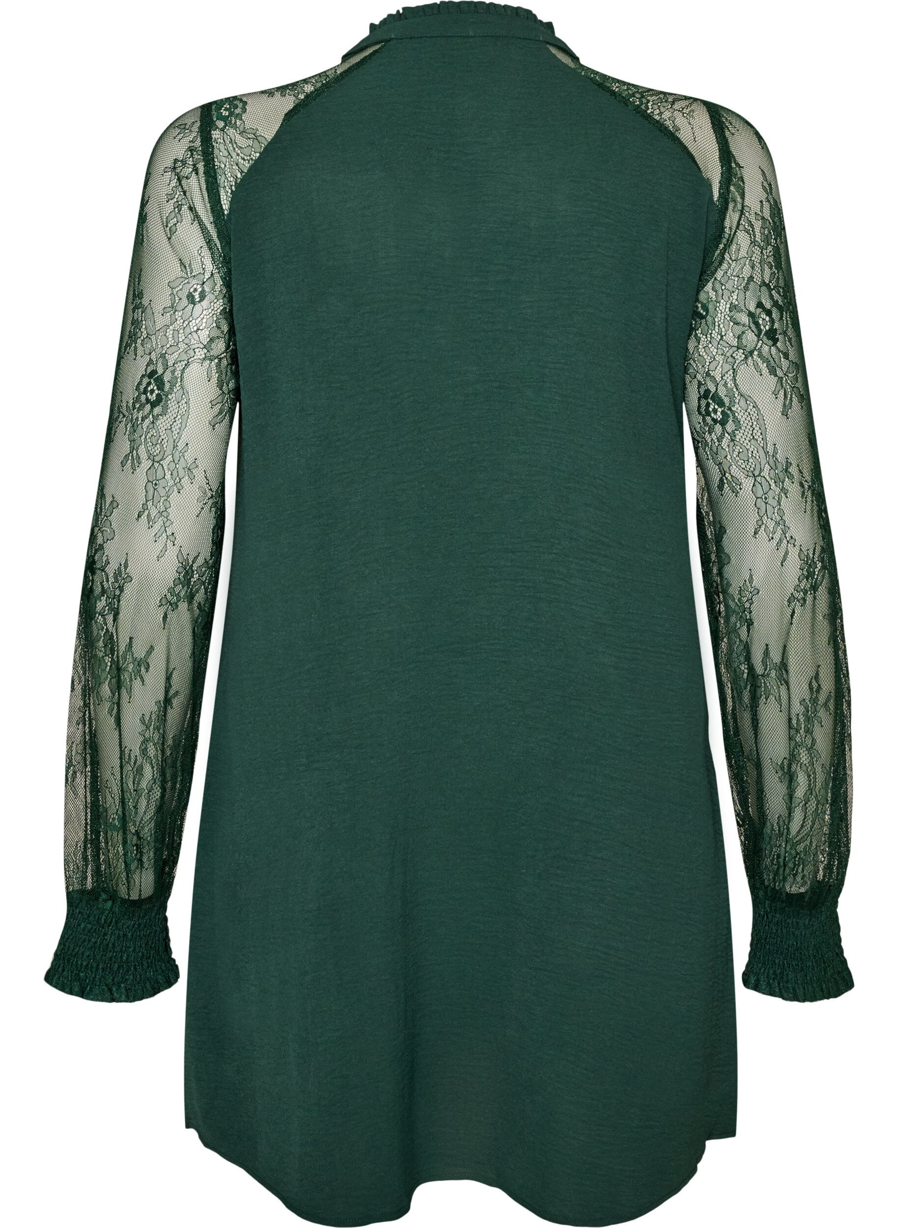 ZizziTunika med transparente blonde&aelig;rmer, Gr&oslash;n, Packshot image number 1
