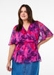 Blomstret chiffonbluse med korte &aelig;rmer, R&oslash;d, Model image number 0