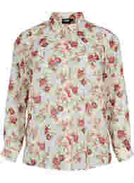 FLASH - Langærmet skjorte med blomsterprint, Off White Flower