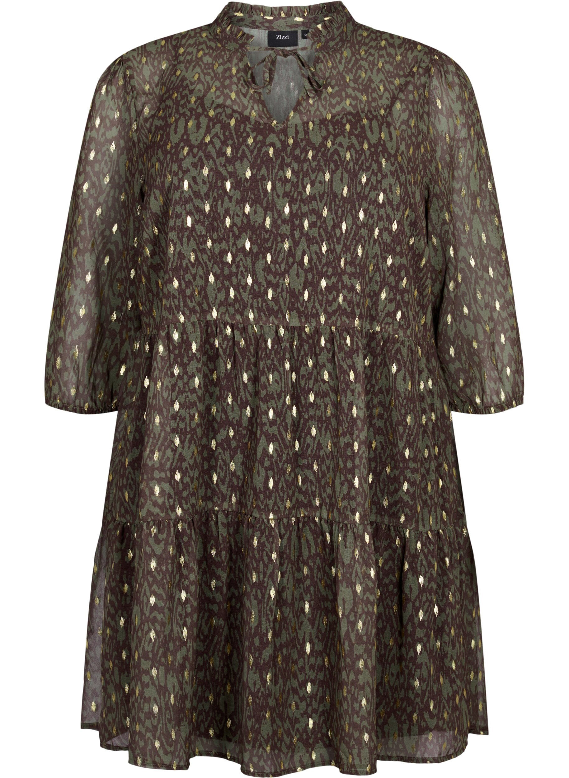 Zizzi Tunika med print og lurex, Green Ethnic AOP, Packshot image number 0