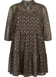 Tunika med print og lurex, Green Ethnic AOP