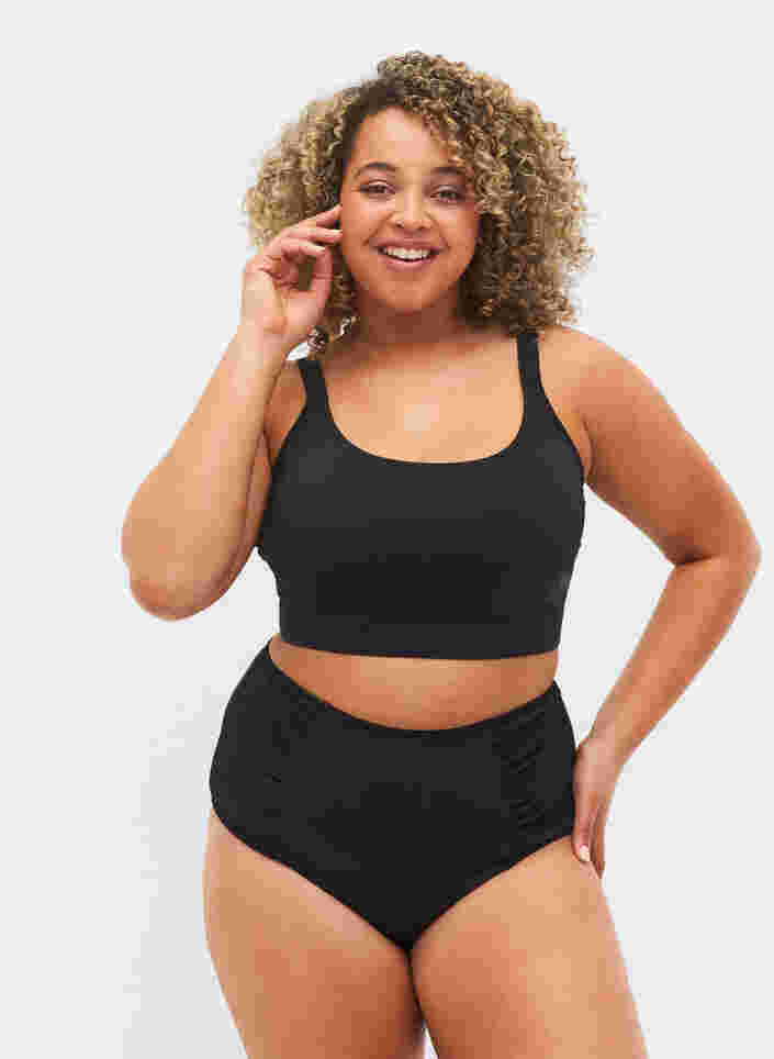 Højtaljet bikini trusse med draperinger, Black, Model image number 0