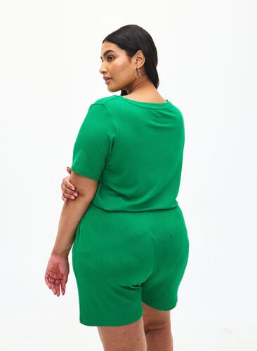 Løstsiddende viskose shorts med rib, Jolly Green, Model image number 1