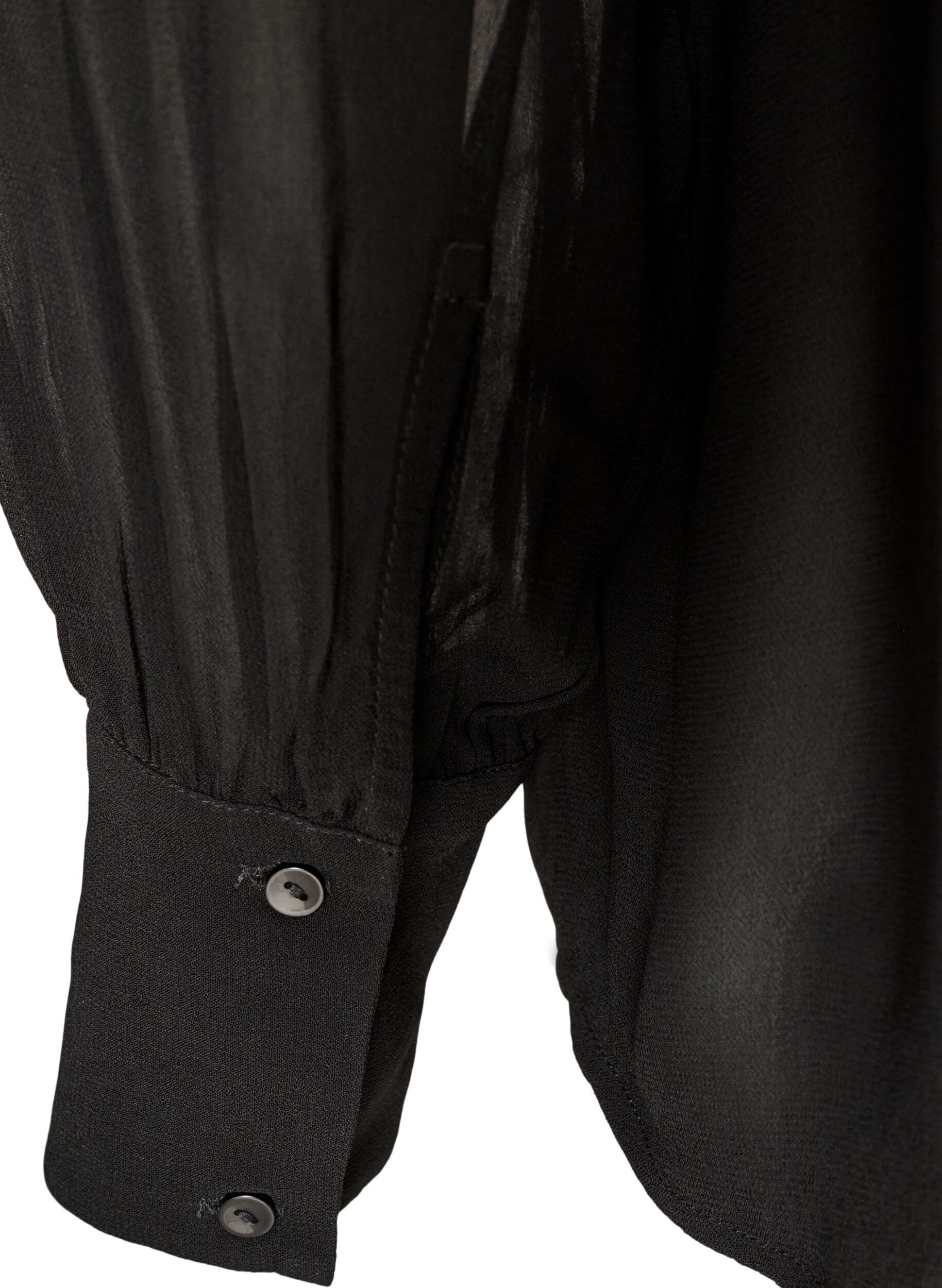 ZizziSkjortebluse i viskose med fl&aelig;sekrave, Sort, Packshot image number 3