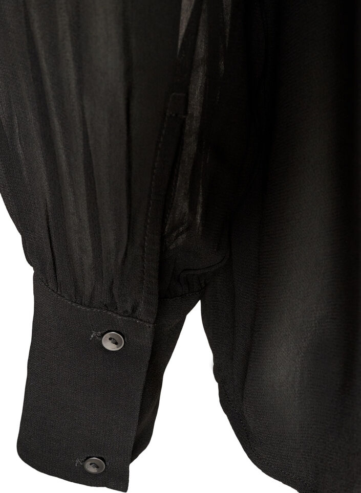 Skjortebluse i viskose med fl&aelig;sekrave, Sort, Packshot image number 3