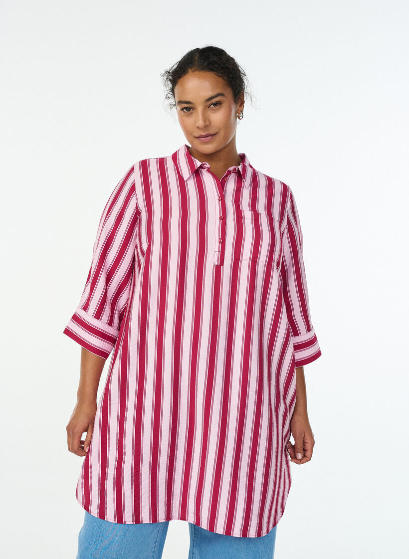 Kort kjole med krave og brystlomme, Lyser&oslash;d, Model image number 0