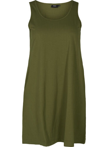 Ærmeløs kjole i bomuld, Ivy green, Packshot image number 0