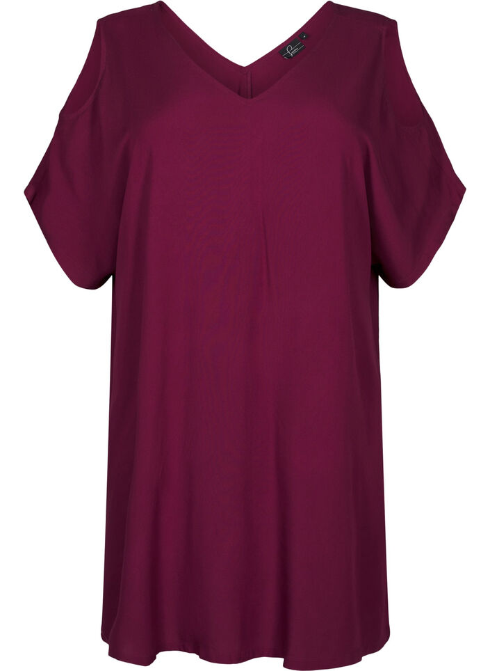 Strandkjole i viskose med skulderdetalje, Rød, Packshot image number 0