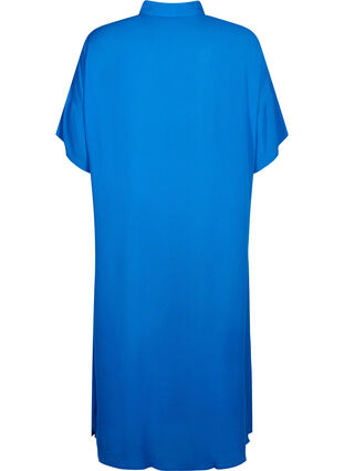 Viskose skjortekjole med korte ærmer, Victoria blue, Packshot image number 1