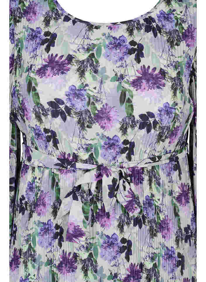 Printet plissékjole med bindebånd, Purple Flower Mix, Packshot image number 2
