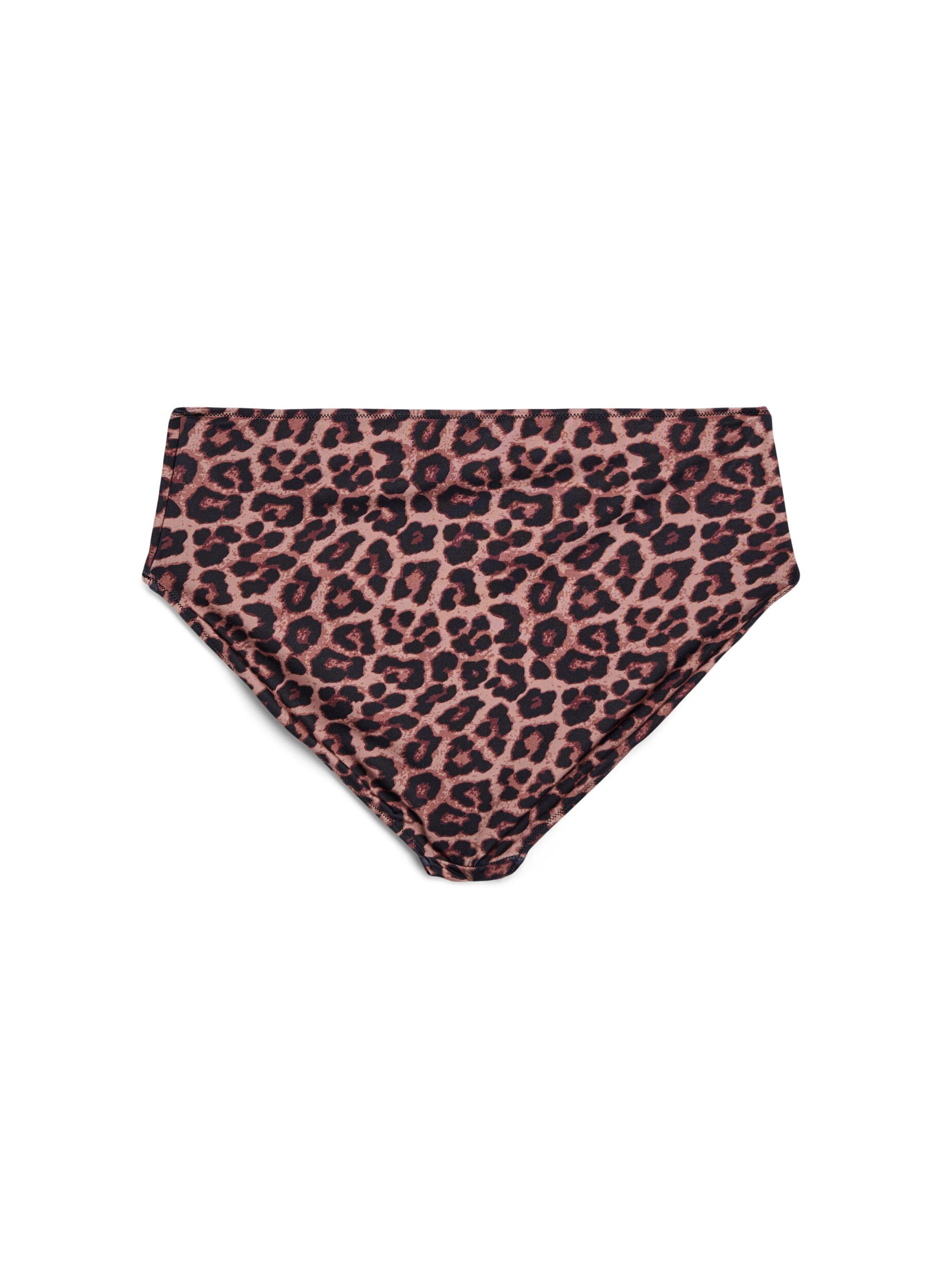 ZizziLeopard bikiniunderdel med h&oslash;j talje, Brun, Packshot image number 1