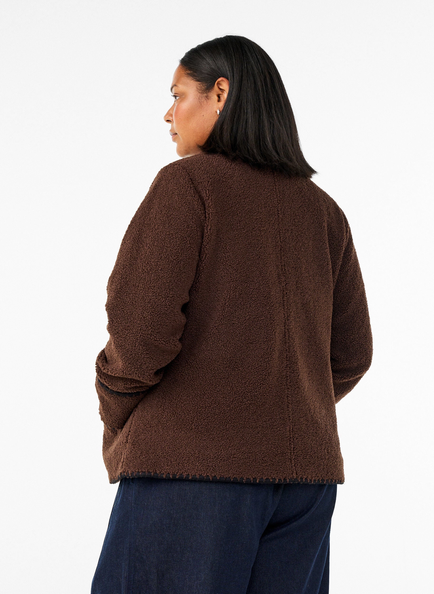 ZizziTeddyjakke med kontrastdetaljer, Brun, Model image number 2