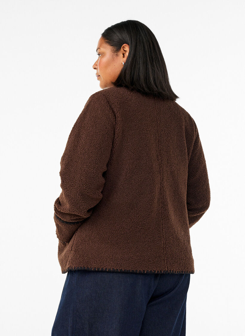 Teddyjakke med kontrastdetaljer, Brun, Model image number 2