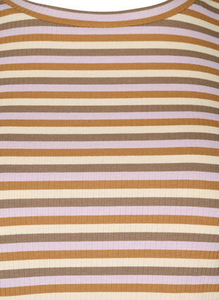 Stribet bluse med rund hals og lange ærmer, Purple Camel Stripe, Packshot image number 2