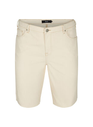 Denim shorts med rå kanter, Light Yellow, Packshot image number 0