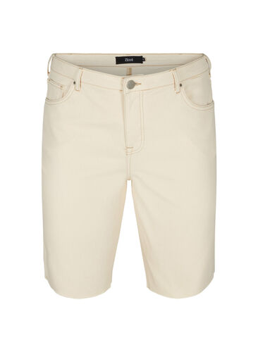 Denim shorts med rå kanter, Light Yellow, Packshot image number 0