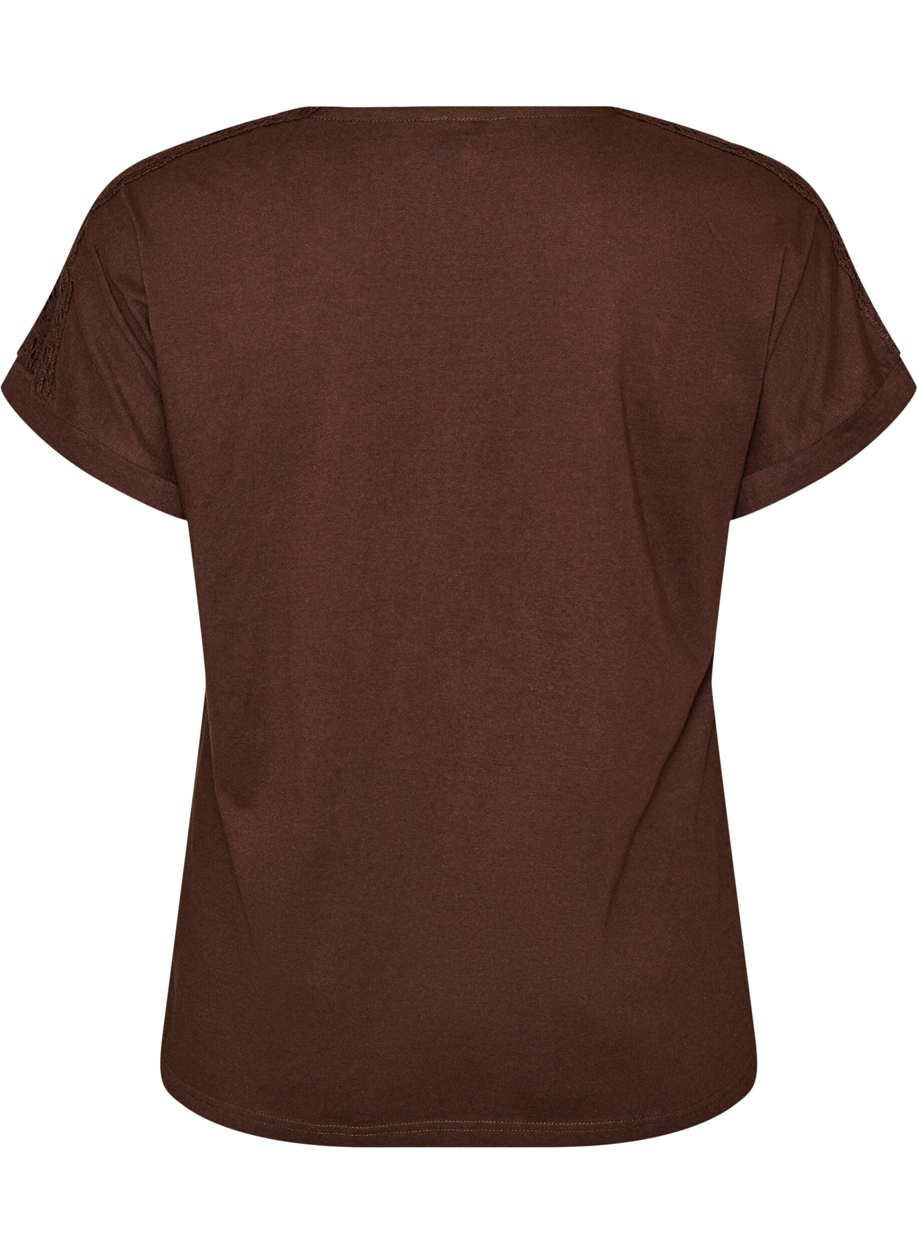 ZizziT-shirt i bomuld med crochetdetalje, Brun, Packshot image number 1
