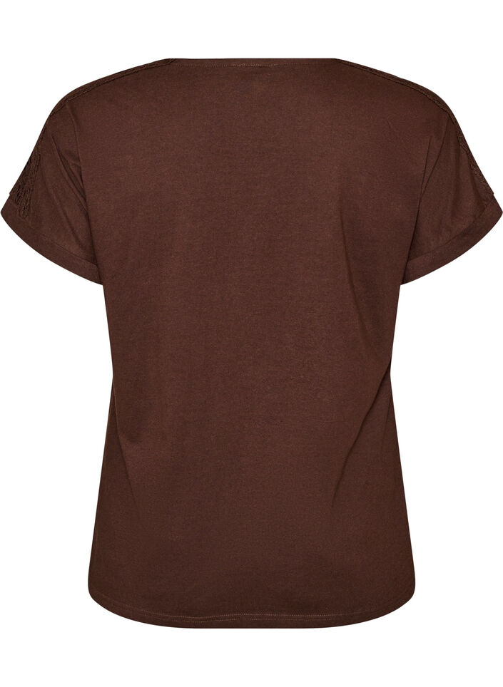 T-shirt i bomuld med crochetdetalje, Brun, Packshot image number 1
