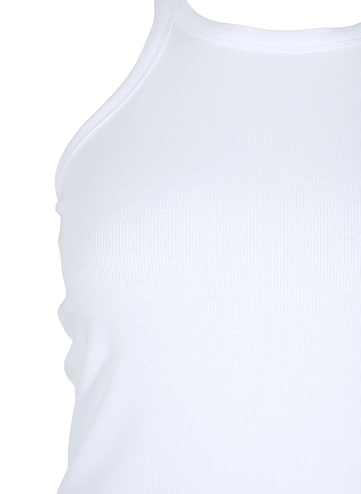 Ribbet tanktop i bomuld, Bright White, Packshot image number 2