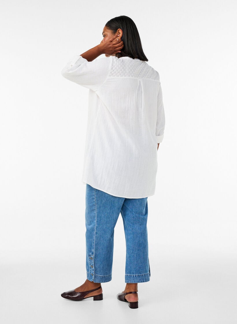 Tunika i bomuldsmusselin med broderi anglaise, Hvid, Model image number 2