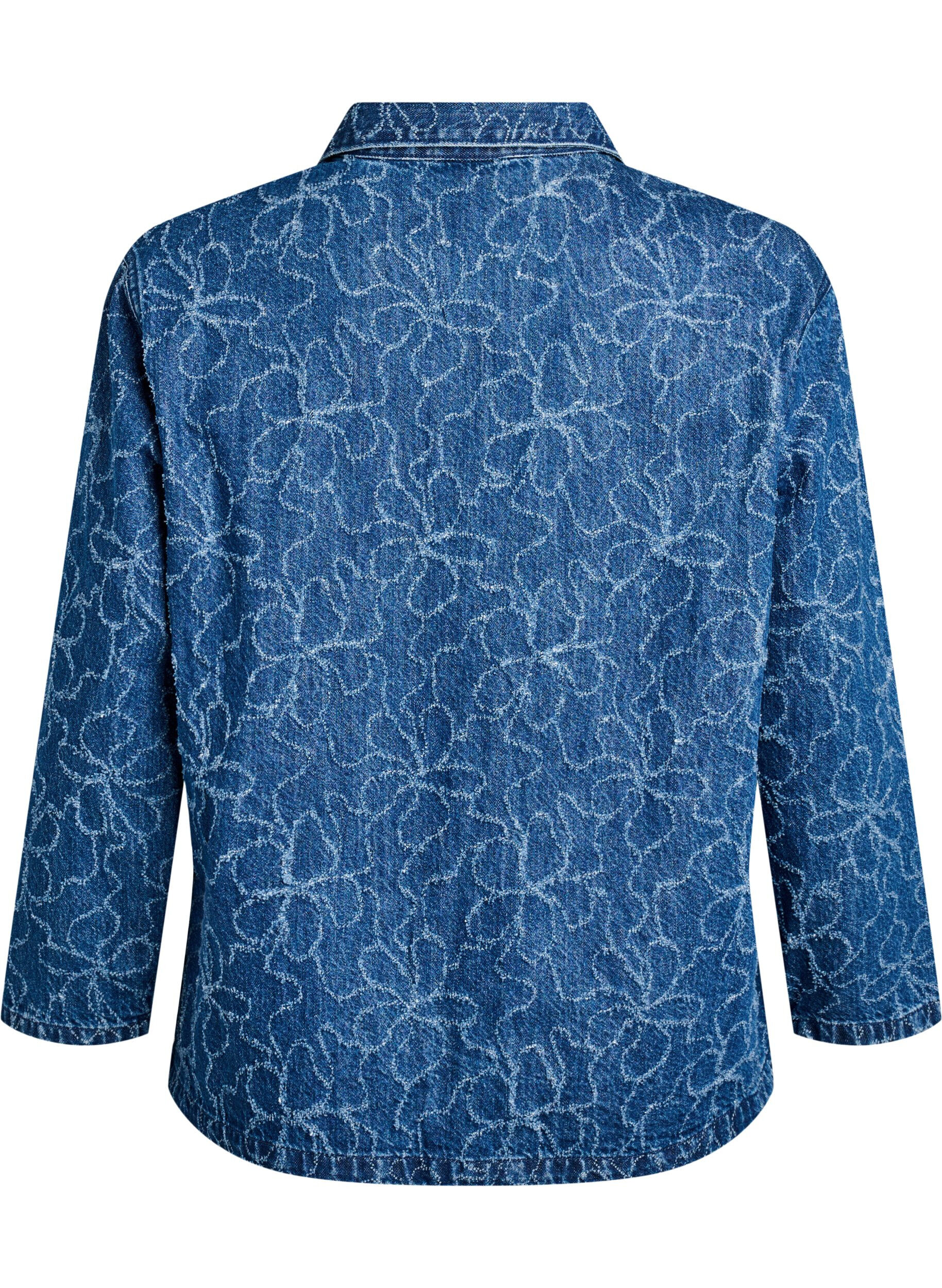 Zizzi Denimjakke med bindelukning og lommer, Blue Denim Destroy, Packshot image number 1