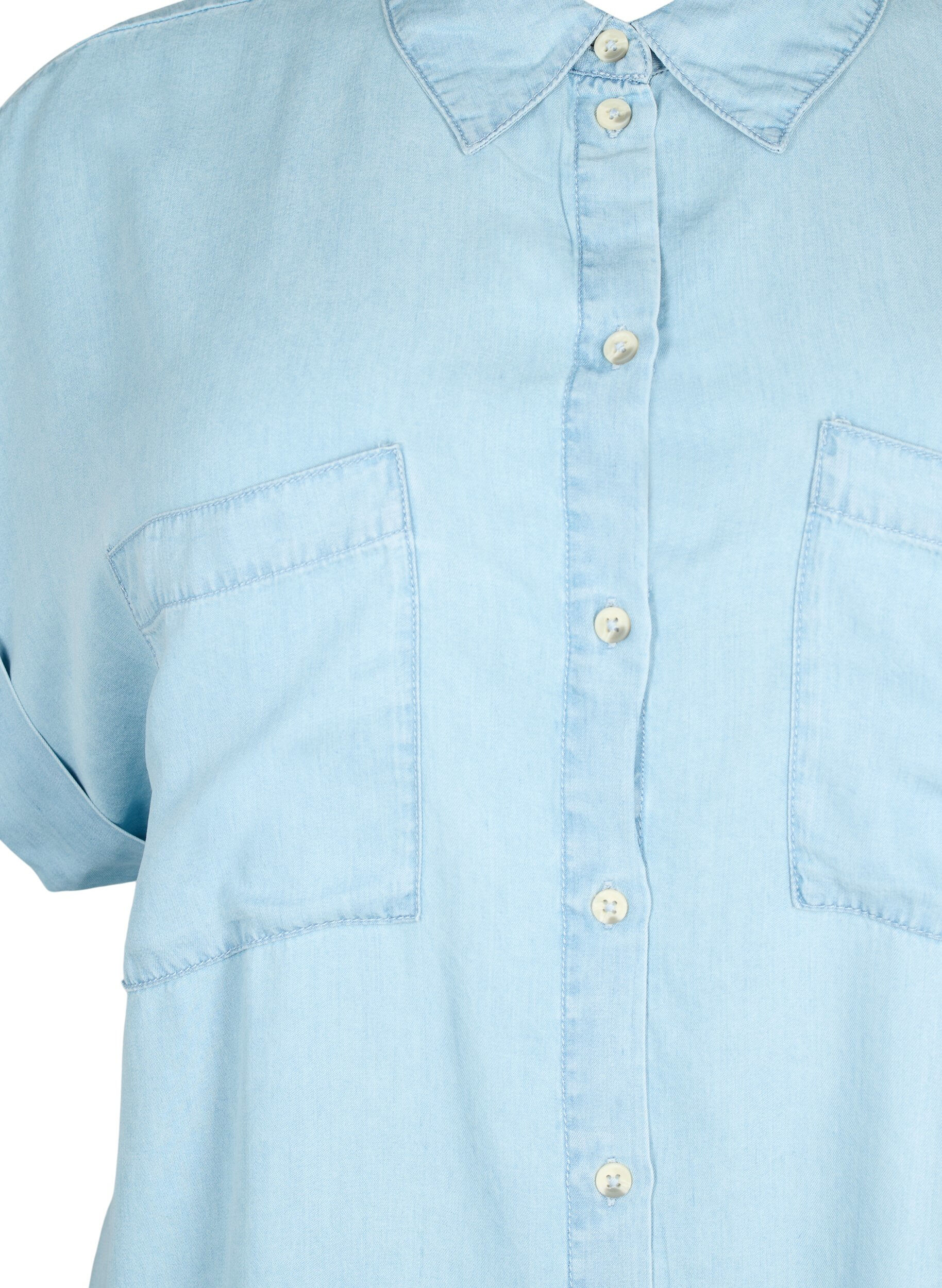 Zizzi Kort&aelig;rmet skjorte i lyocell (TENCEL&trade;), Light blue denim, Packshot image number 2