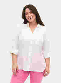 Skjortebluse med knaplukning, White, Model