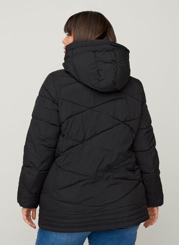 Vindtæt jakke med hætte og lommer, Black, Model image number 1