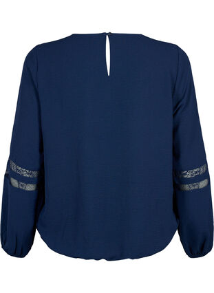 Langærmet bluse med blonder, Navy Blazer, Packshot image number 1