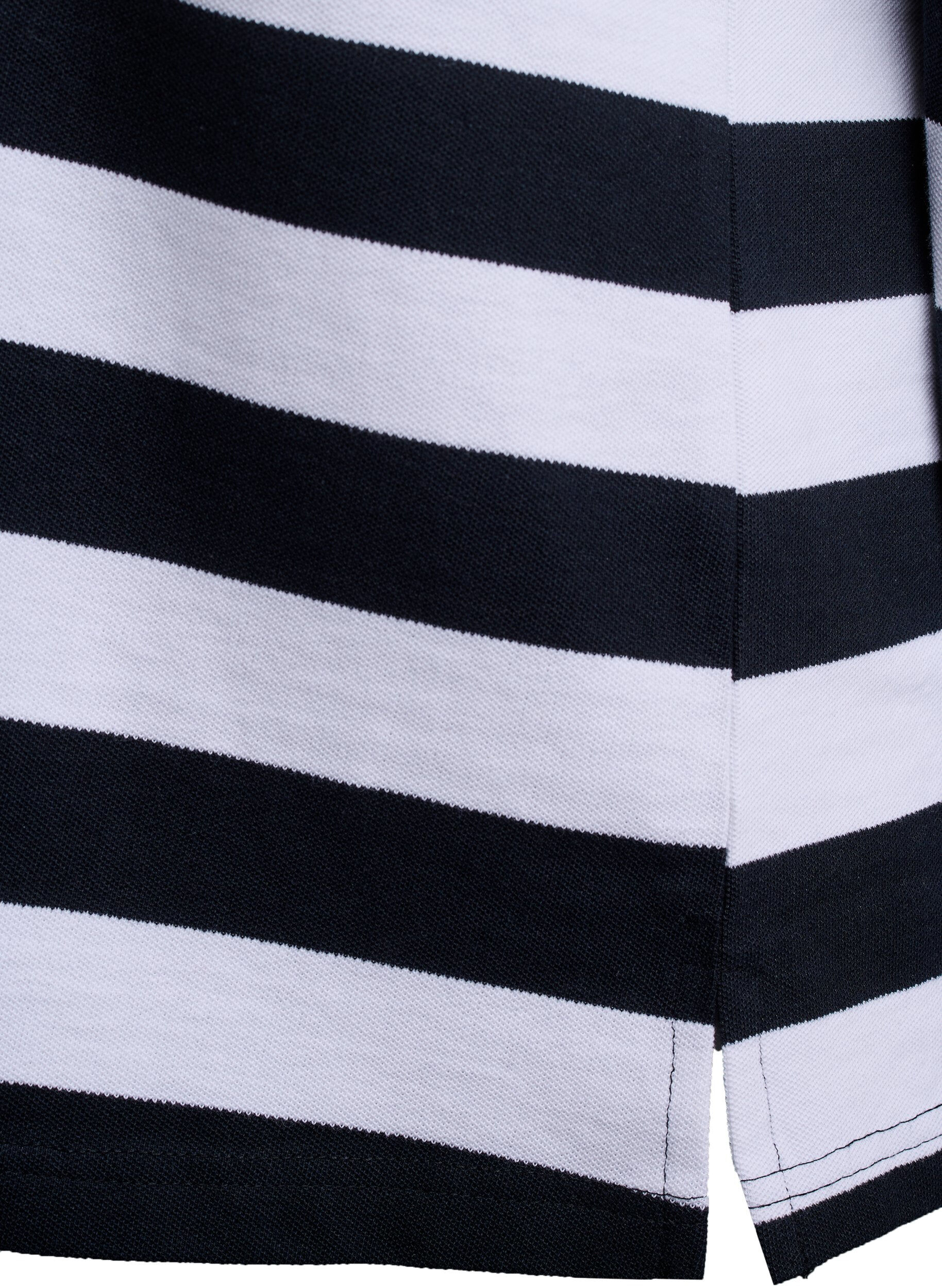 Zizzi Stribet poloshirt med lange &aelig;rmer, Sort, Packshot image number 3