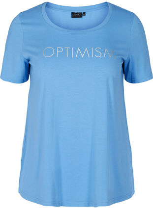 Kortærmet bomulds t-shirt med tryk, Ultramarine OPTIMISM, Packshot image number 0