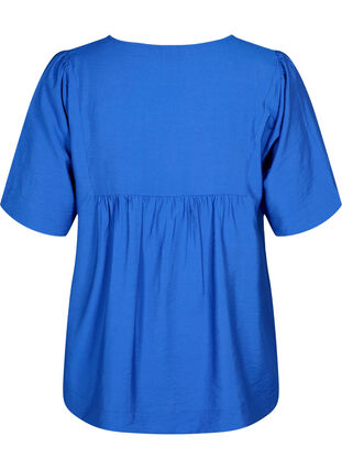Bluse med halvlange ærmer i viskose, Olympian Blue, Packshot image number 1